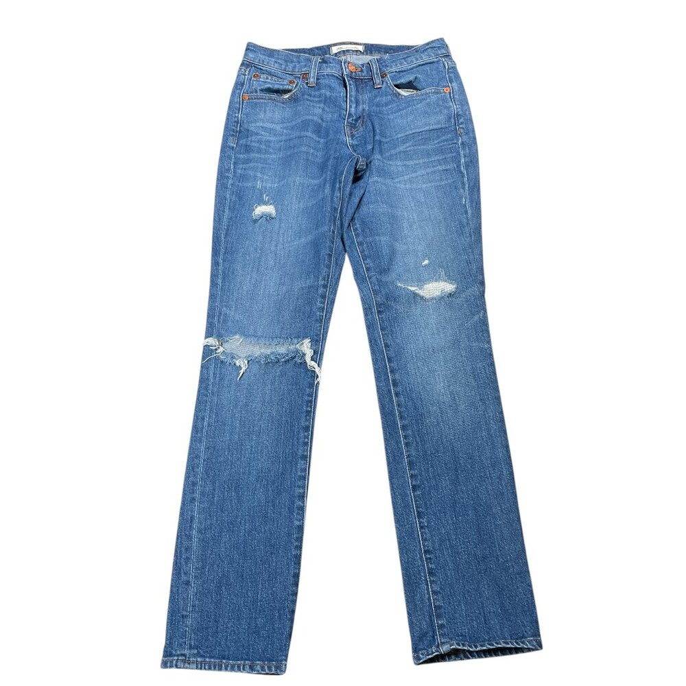 Madewell Women's Dark Blue Distressed Slim Boyfriend Jeans 24 Measures: 27x30